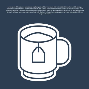 Mavi renkli çay fincanı mavi arka planda izole edilmiş çay poşeti ikonu. Vektör