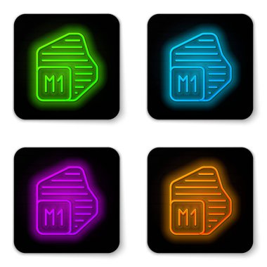 Parlayan neon hattı İşlemci simgesi beyaz arkaplanda izole edildi. İşlemci, merkezi işlem birimi, mikroçip, mikro devre, bilgisayar işlemcisi, çip. Siyah kare düğme. Vektör