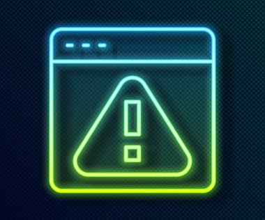 Siyah arkaplanda izole edilmiş ünlem işareti simgesiyle parlayan neon hattı tarayıcı. Uyarı mesajı akıllı telefon uyarısı. Vektör