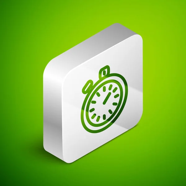 Isometric Line Stopwatch Icon Isolated Green Background Time Timer Sign — Stock Vector