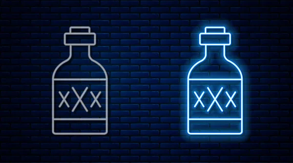 Leuchtende Neon Linie Tequila Flasche Symbol Isoliert Auf Backsteinwand Hintergrund — Stockvektor
