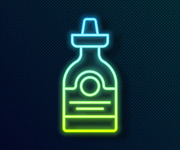 Linea Neon Incandescente Icona Bottiglia Tequila Isolato Sfondo Nero Alcol — Vettoriale Stock