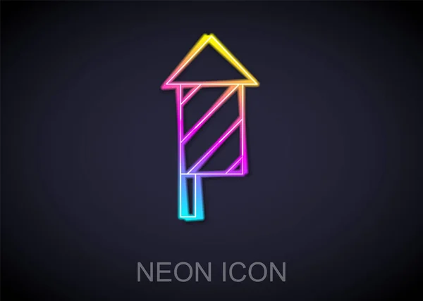 Gloeiende Neon Lijn Vuurwerk Raket Pictogram Geïsoleerd Zwarte Achtergrond Het — Stockvector