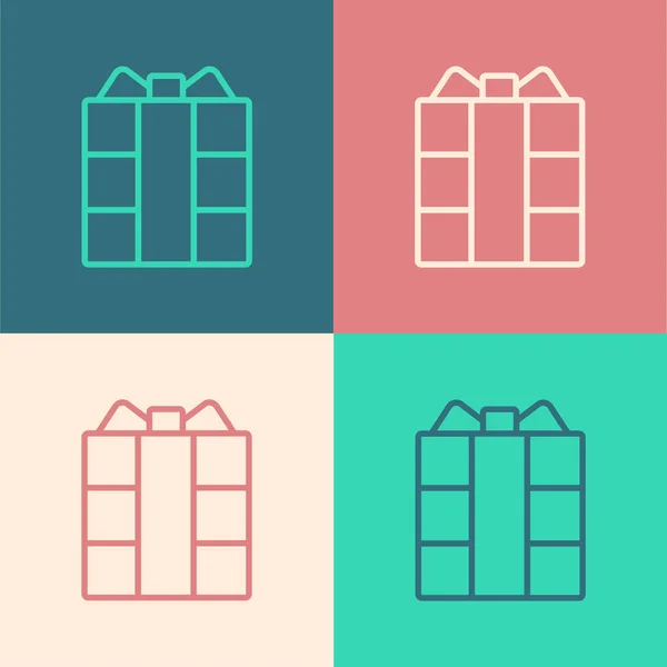 流行艺术线礼品盒图标孤立的色彩背景 — 图库矢量图片