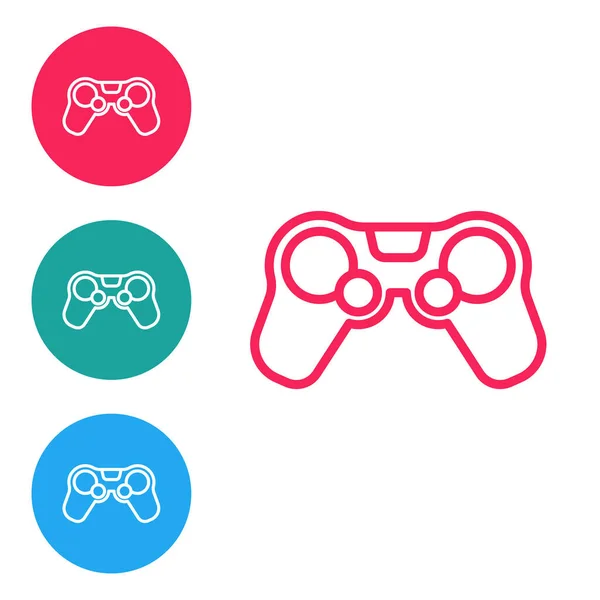Ícone Gamepad Linha Vermelha Isolado Fundo Branco Controlador Jogo Definir — Vetor de Stock
