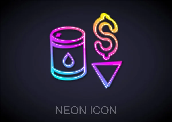 Glowing Neon Line Drop Crude Oil Price Icon Isolated Black — Stock Vector