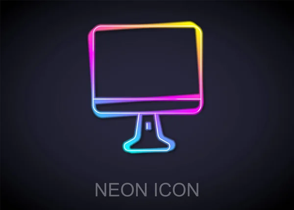 Linea Neon Incandescente Icona Dello Schermo Del Monitor Del Computer — Vettoriale Stock