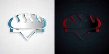 Kağıt kesiği ekmek simgesi gri ve siyah arkaplanda izole edilmiş. Kağıt sanatı tarzı. Vektör