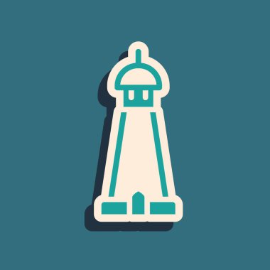 Yeşil cami kulesi ya da yeşil arka planda izole edilmiş minare ikonu. Uzun gölge tarzı. Vektör