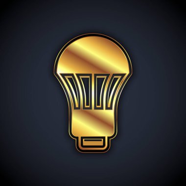 Altın LED ampul simgesi siyah arkaplanda izole edildi. Ekonomik LED ışıklı ampul. Enerji lambasını sakla. Vektör