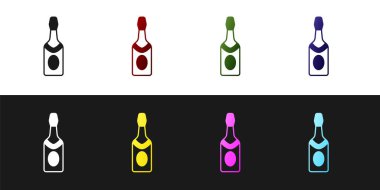 Şampanya şişesi simgesini siyah beyaz arkaplanda izole et. Vektör