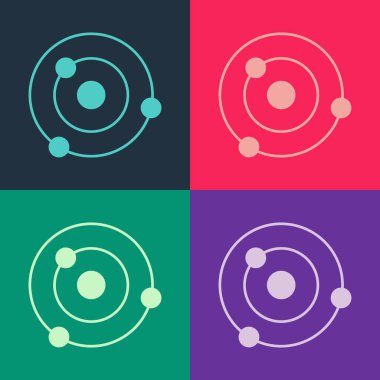 Pop Art Solar sistem simgesi renk arkaplanında izole edildi. Gezegenler yıldızın etrafında dönerler. Vektör