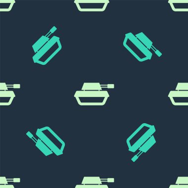 Yeşil ve bej askeri tank ikonu mavi arka planda izole edilmiş pürüzsüz desen. Vektör