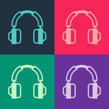 Pop sanat kulaklığı simgesi renk arkaplanında izole edildi. Kulaklıklar. Müzik, hizmet, iletişim ve operatör konsepti. Vektör