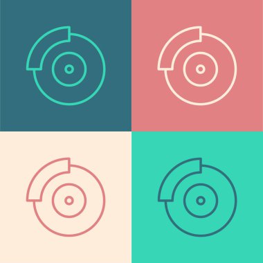 Otomobil fren diski ve kalibre ikonu renkli arka planda izole edilmiş. Vektör