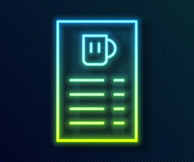 Parlayan neon hattı bira menüsü simgesi siyah arkaplanda izole edildi. Bira restoranının broşürü. Vektör