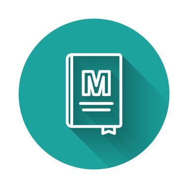 Beyaz Hat Restoran Kafe menüsü simgesi uzun gölgeli bir arka plan. Yeşil daire düğmesi. Vektör