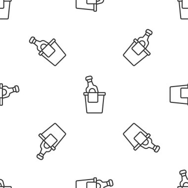 Buz kovası ikonunda gri çizgili şampanya şişesi beyaz arka planda izole edilmiş pürüzsüz desen. Vektör