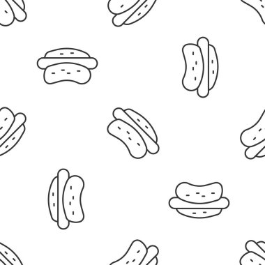 Gri çizgi Hotdog sandviç ikonu beyaz arka planda kusursuz desen izole etti. Sosis ikonu. Fast food burcu. Vektör