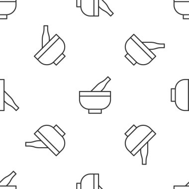 Gri çizgi havan ve tokmak simgesi beyaz arka planda izole edilmiş kusursuz desen. Vektör