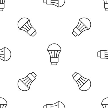 Gri çizgi LED ampul simgesi beyaz arka planda izole edilmiş kusursuz desen. Ekonomik LED ışıklı ampul. Enerji lambasını sakla. Vektör