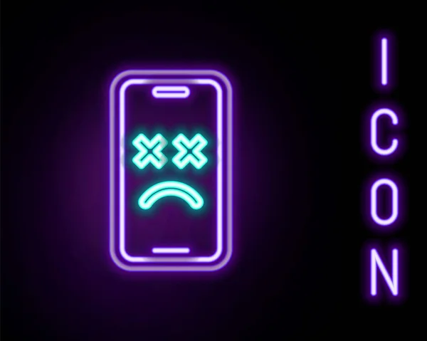 Žhnoucí Neonová Čára Mrtvá Mobilní Ikona Izolovaná Černém Pozadí Zesnulý — Stockový vektor