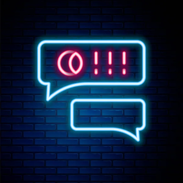 ネオンラインの輝きレンガの壁の背景に隔離された野球のゲームのアイコンについてのスピーチバブルチャット メッセージアイコン コミュニケーションやコメントチャットシンボル カラフルなアウトラインコンセプト ベクトル — ストックベクタ