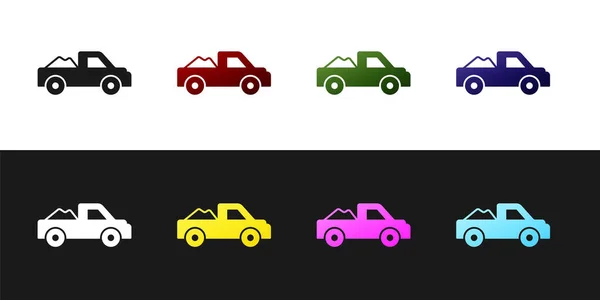 Set Pickup Truck Icon Isolated Black White Background Vector — Stock Vector