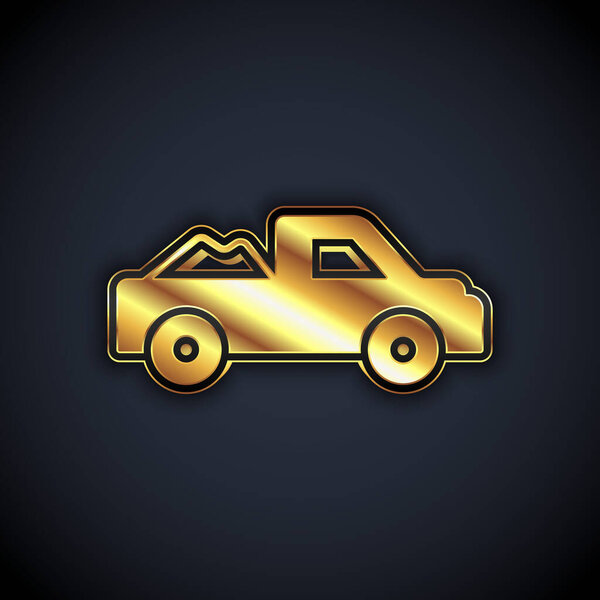 Gold Pickup truck icon isolated on black background.  Vector