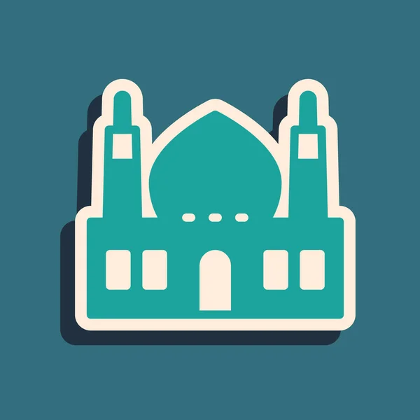 Icono Mezquita Musulmana Verde Aislado Sobre Fondo Verde Estilo Sombra — Vector de stock