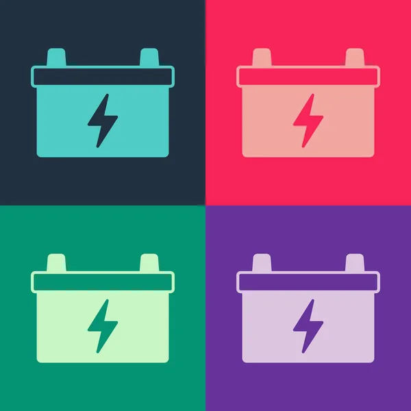 流行艺术汽车电池图标孤立的颜色背景 蓄电池的能量 动力和蓄电池 — 图库矢量图片