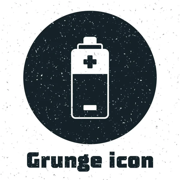 Grunge Battery Symbol Isoliert Auf Weißem Hintergrund Blitz Symbol Monochrome — Stockvektor