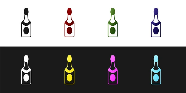 Imposta Icona Della Bottiglia Champagne Isolata Sfondo Bianco Nero Vettore — Vettoriale Stock