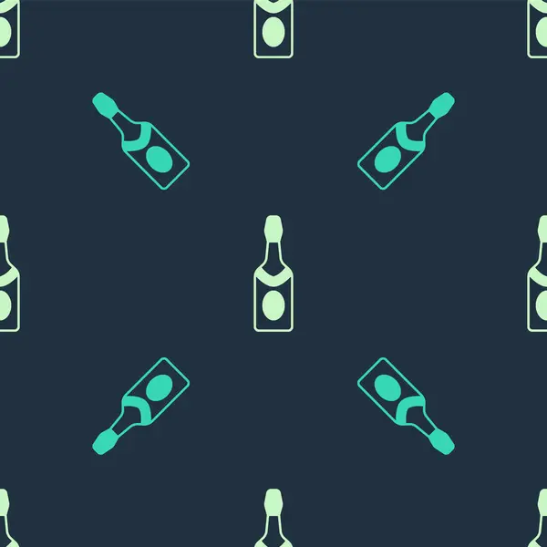 Icono Botella Champán Verde Beige Aislado Patrón Sin Costuras Sobre — Vector de stock