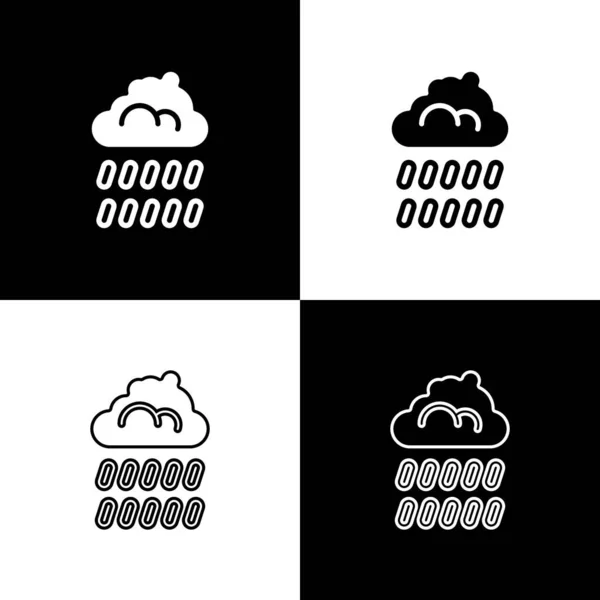 Set Cloud Con Icona Pioggia Isolata Sfondo Bianco Nero Pioggia — Vettoriale Stock