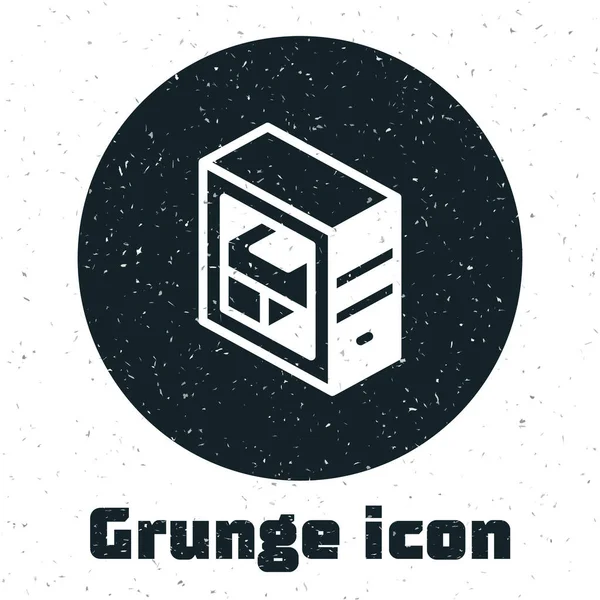 Ícone Computador Grunge Isolado Fundo Branco Assinatura Componente Desenho Vintage — Vetor de Stock