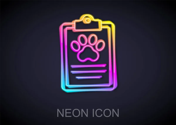 Glowing Neon Line Clipboard Medical Clinical Record Pet Icon Isolated — Stock Vector