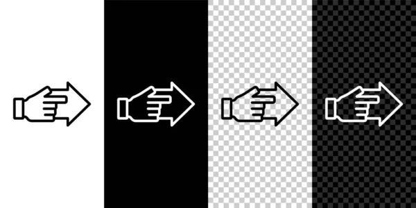 ラインを設定黒と白の透明背景に孤立した矢印アイコンで指差し指で手を設定します ビジョンと目標 コンセプトビジネス財務 キャラクター リーダー ベクトル — ストックベクタ