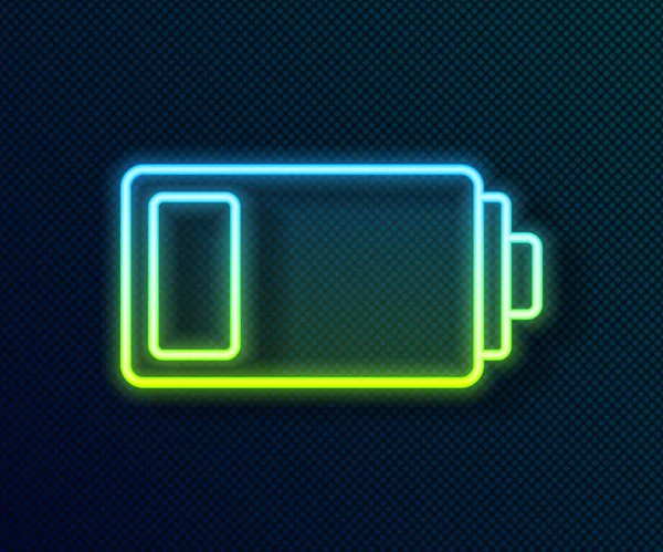 Glowing Neon Line Battery Charge Level Indicator Icon Isolated Black — Stock Vector