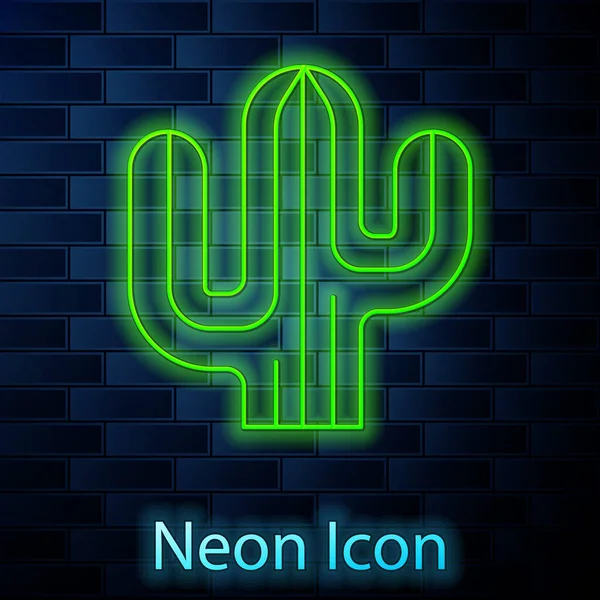 Glödande Neon Linje Kaktus Ikon Isolerad Tegel Vägg Bakgrund Vektor — Stock vektor