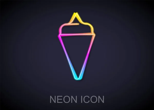 Leuchtende Neon Linie Eis Waffelkegel Symbol Isoliert Auf Schwarzem Hintergrund — Stockvektor