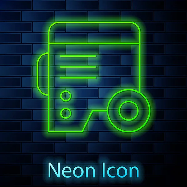 Gloeiende Neon Lijn Draagbare Elektrische Generator Pictogram Geïsoleerd Baksteen Muur — Stockvector