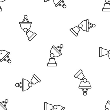 Gri çizgi uydu çanak ikonu beyaz arkaplanda kusursuz desen izole etti. Radyo anten, astronomi ve uzay araştırması. Vektör