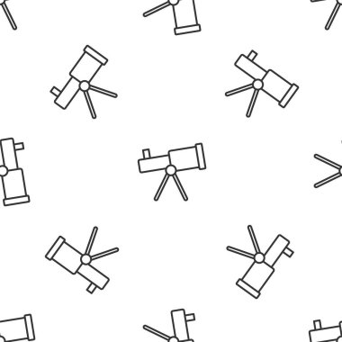 Gri çizgi Teleskop simgesi beyaz arka planda kusursuz desen izole etti. Bilimsel bir alet. Eğitim ve astronomi elementi, dürbün ve çalışma yıldızları. Vektör