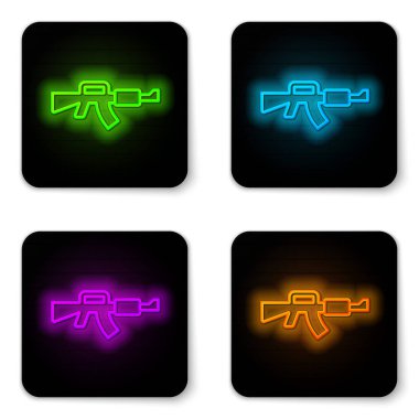 Parlak neon hattı M16A1 tüfek ikonu beyaz arkaplanda izole edildi. Amerikan Ordusu M16 tüfeği. Siyah kare düğme. Vektör