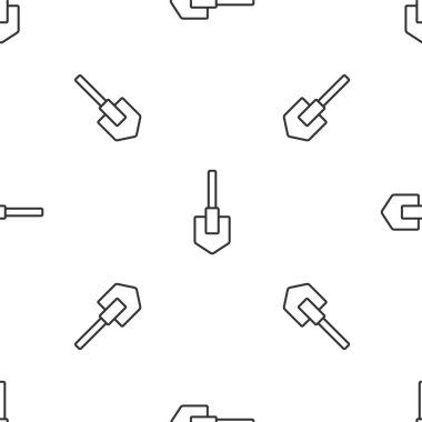 Gri çizgi kürek ikonu beyaz arka planda izole edilmiş pürüzsüz desen. Bahçe aletleri. Bahçecilik, tarım, çiftçilik aleti. Vektör