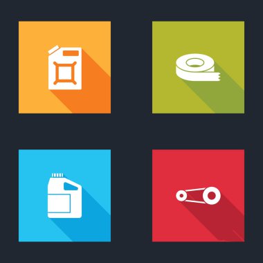 Benzin, selobant, motor yağı ve zamanlama kemeri ikonu için teneke kutuyu hazırlayın. Vektör