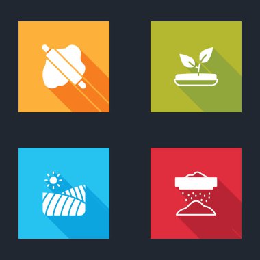 Hamur, filizlenme, tarım buğday tarlası ve un ikonu üzerine oklavayı yerleştir. Vektör