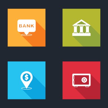 Banka binası, nakit konumu ve güvenli simge ayarlayın. Vektör