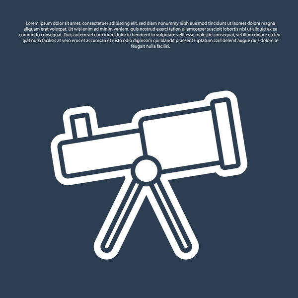 Значок телескопа синей линии изолирован на синем фоне. Научный инструмент. Элемент образования и астрономии, шпионское стекло и изучающие звезды. Вектор